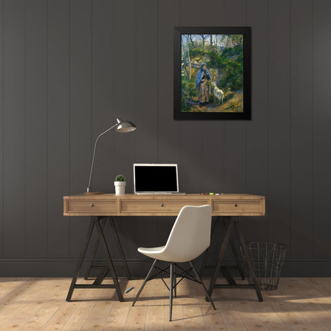 Woman With A Goat 1881 Black Modern Wood Framed Art Print by Pissarro, Camille