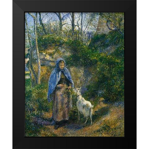 Woman With A Goat 1881 Black Modern Wood Framed Art Print by Pissarro, Camille