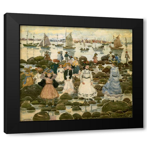 Low Tide Beachmont Black Modern Wood Framed Art Print by Prendergast, Maurice Brazil