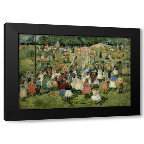 May Day Central Park Black Modern Wood Framed Art Print with Double Matting by Prendergast, Maurice Brazil