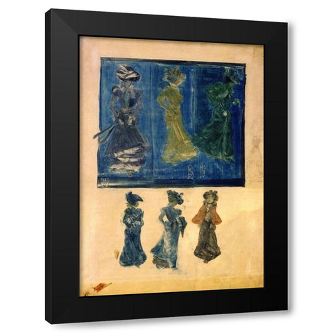 Six Sketches Of Ladies Black Modern Wood Framed Art Print by Prendergast, Maurice Brazil