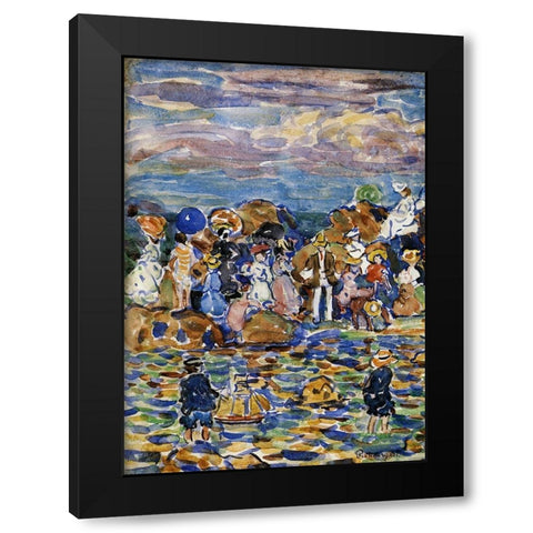 St Malo Black Modern Wood Framed Art Print by Prendergast, Maurice Brazil
