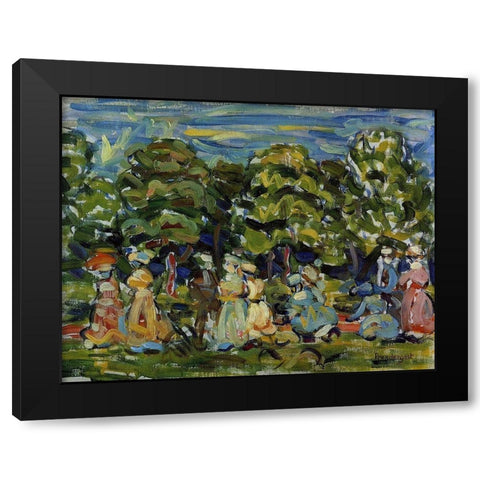 Summer In The Park Black Modern Wood Framed Art Print by Prendergast, Maurice Brazil