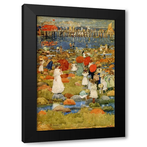 The Stony Beach Black Modern Wood Framed Art Print by Prendergast, Maurice Brazil