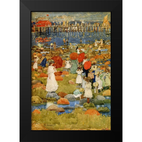 The Stony Beach Black Modern Wood Framed Art Print by Prendergast, Maurice Brazil