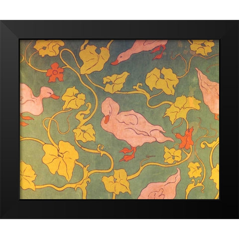 Les Canards Et Les Feuilles Black Modern Wood Framed Art Print by Ranson, Paul