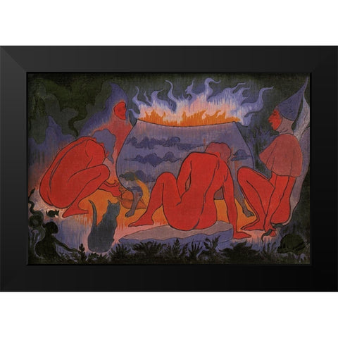 Les Sorcieres Autour Du Feu Black Modern Wood Framed Art Print by Ranson, Paul