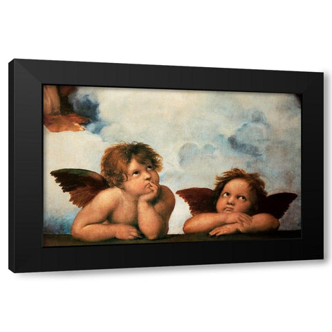 Cherubs Virgin Mary (detail) Black Modern Wood Framed Art Print with Double Matting by Raphael