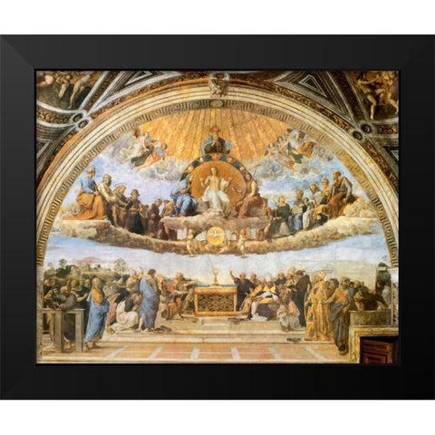 Dispute At The Eucharist Black Modern Wood Framed Art Print by Raphael