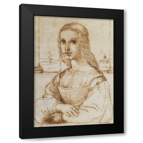 Half Length Portrait Of A Woman Black Modern Wood Framed Art Print with Double Matting by Raphael