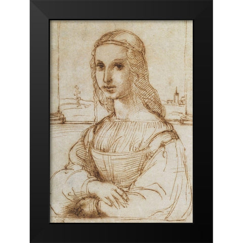Half Length Portrait Of A Woman Black Modern Wood Framed Art Print by Raphael