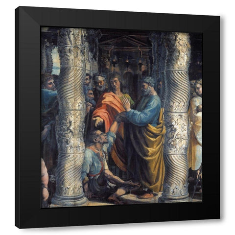 Healing Of The Lame Man (detail) Black Modern Wood Framed Art Print with Double Matting by Raphael