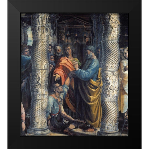 Healing Of The Lame Man (detail) Black Modern Wood Framed Art Print by Raphael