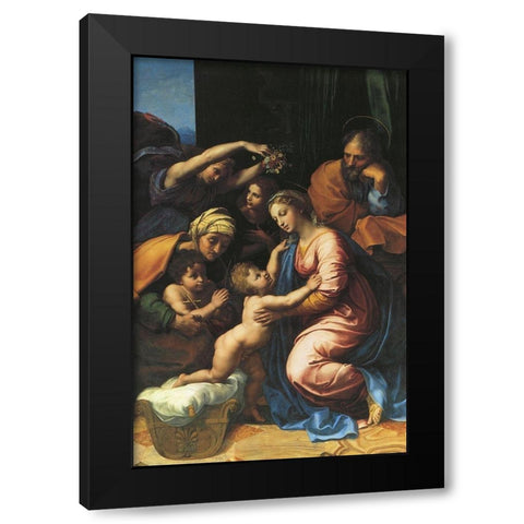 Holy Family With Sts Elizabeth And John And Two Angels Black Modern Wood Framed Art Print by Raphael