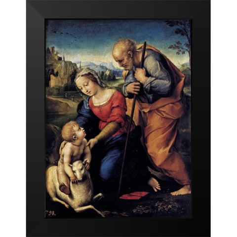 Holy Family With The Lamb Black Modern Wood Framed Art Print by Raphael