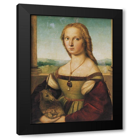 Portrait Of A Young Woman Black Modern Wood Framed Art Print with Double Matting by Raphael