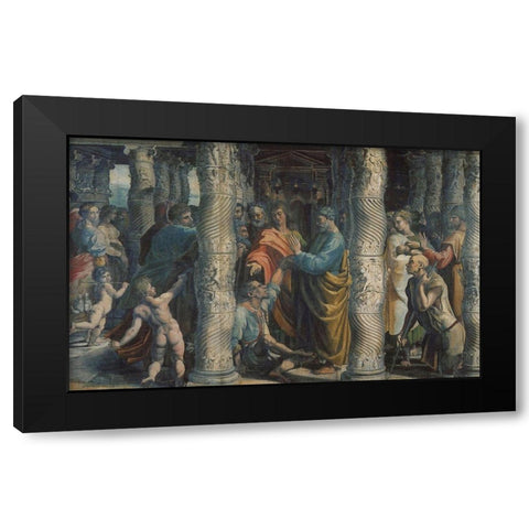 The Healing Of The Lame Man Black Modern Wood Framed Art Print with Double Matting by Raphael