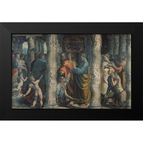 The Healing Of The Lame Man Black Modern Wood Framed Art Print by Raphael