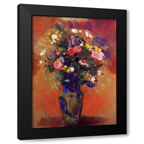 Bouquet In A Persian Vase Black Modern Wood Framed Art Print with Double Matting by Redon, Odilon