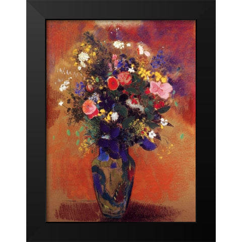 Bouquet In A Persian Vase Black Modern Wood Framed Art Print by Redon, Odilon