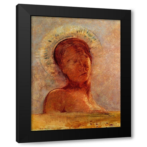 Closed Eyes - Male Black Modern Wood Framed Art Print with Double Matting by Redon, Odilon