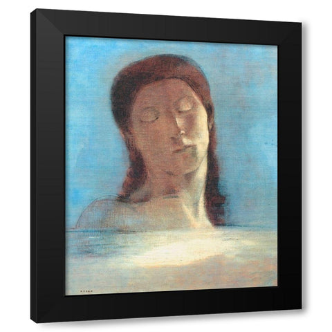 Closed Eyes - Female Black Modern Wood Framed Art Print with Double Matting by Redon, Odilon