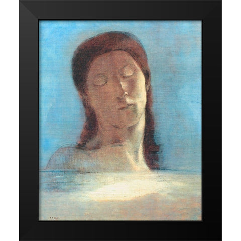 Closed Eyes - Female Black Modern Wood Framed Art Print by Redon, Odilon