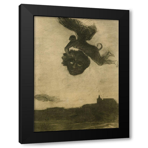 Devil Carrying Off A Head Black Modern Wood Framed Art Print with Double Matting by Redon, Odilon