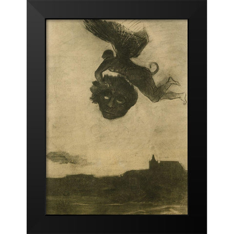 Devil Carrying Off A Head Black Modern Wood Framed Art Print by Redon, Odilon