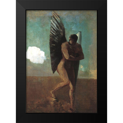 Fallen Angel Looking At A Cloud Black Modern Wood Framed Art Print by Redon, Odilon