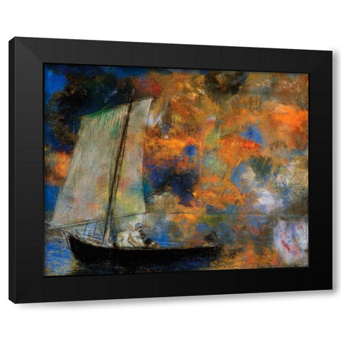 Flower Clouds Black Modern Wood Framed Art Print by Redon, Odilion