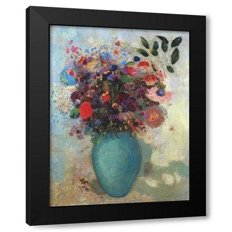 Flowers In A Turquoise Vase Black Modern Wood Framed Art Print by Redon, Odilion
