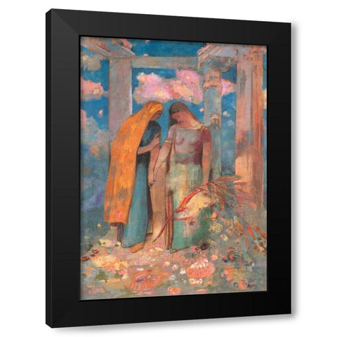 Mystical Conversation Black Modern Wood Framed Art Print with Double Matting by Redon, Odilion
