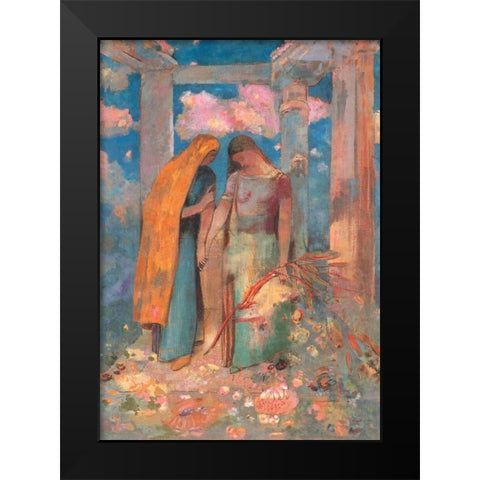 Mystical Conversation Black Modern Wood Framed Art Print by Redon, Odilion