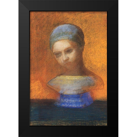 Small Bust Of A Young Girl Black Modern Wood Framed Art Print by Redon, Odilon
