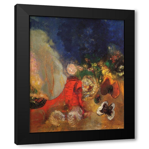 The Red Sphinx Black Modern Wood Framed Art Print with Double Matting by Redon, Odilon