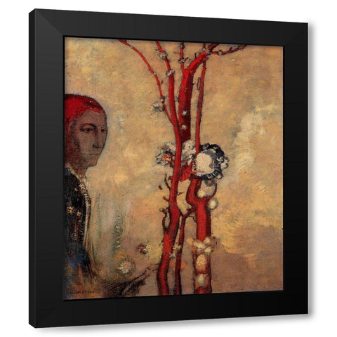 The Red Tree Black Modern Wood Framed Art Print with Double Matting by Redon, Odilon