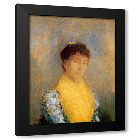 Woman With A Yellow Bodice Black Modern Wood Framed Art Print with Double Matting by Redon, Odilon