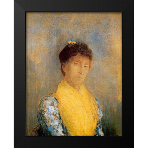 Woman With A Yellow Bodice Black Modern Wood Framed Art Print by Redon, Odilon