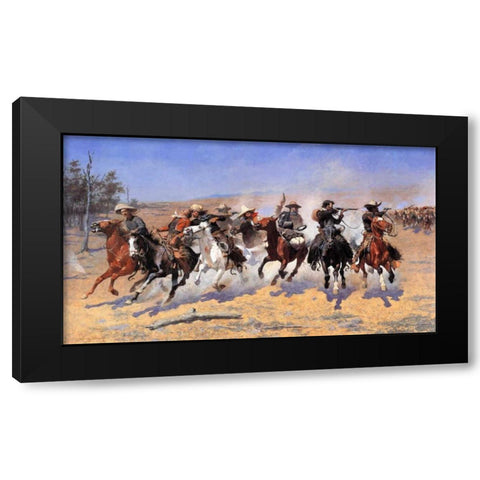A Dash For Timber Black Modern Wood Framed Art Print by Remington, Frederic