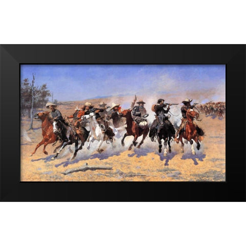 A Dash For Timber Black Modern Wood Framed Art Print by Remington, Frederic