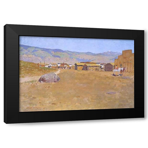 A Mining Town Wyoming Black Modern Wood Framed Art Print with Double Matting by Remington, Frederic