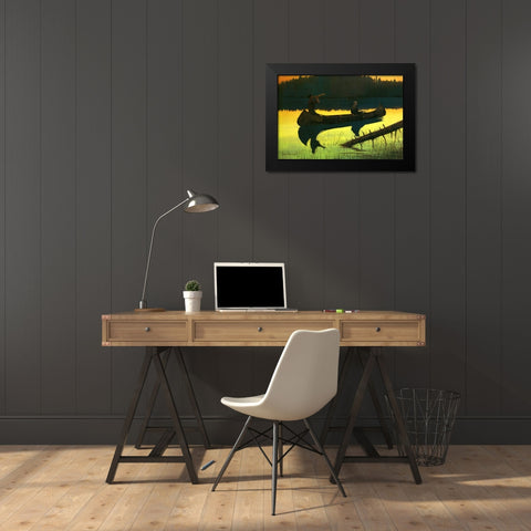 Calling The Moose Black Modern Wood Framed Art Print by Remington, Frederic
