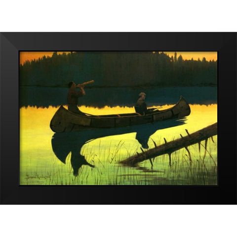 Calling The Moose Black Modern Wood Framed Art Print by Remington, Frederic