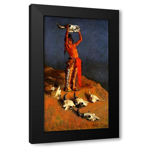 Conjuring Back The Buffalo Black Modern Wood Framed Art Print with Double Matting by Remington, Frederic