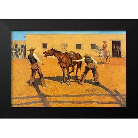 His First Lesson Black Modern Wood Framed Art Print by Remington, Frederic