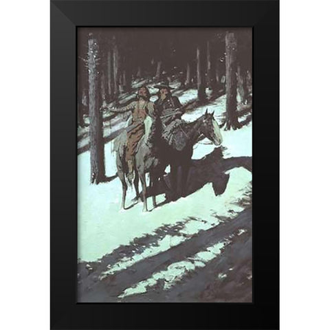 Indian Scouts In The Moonlight Black Modern Wood Framed Art Print by Remington, Frederic