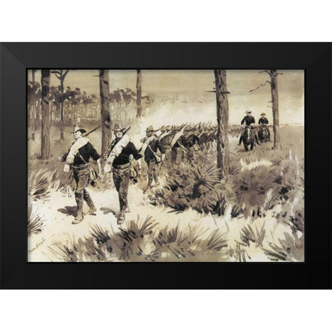 US Troops Practicing Marching In The Palmetto Black Modern Wood Framed Art Print by Remington, Frederic