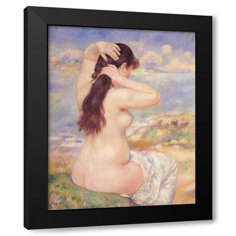 Bather Arranging Her Hair 2 Black Modern Wood Framed Art Print by Renoir, Pierre-Auguste