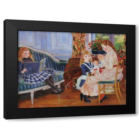 Childrens Afternoon At Wargemont Black Modern Wood Framed Art Print by Renoir, Pierre-Auguste